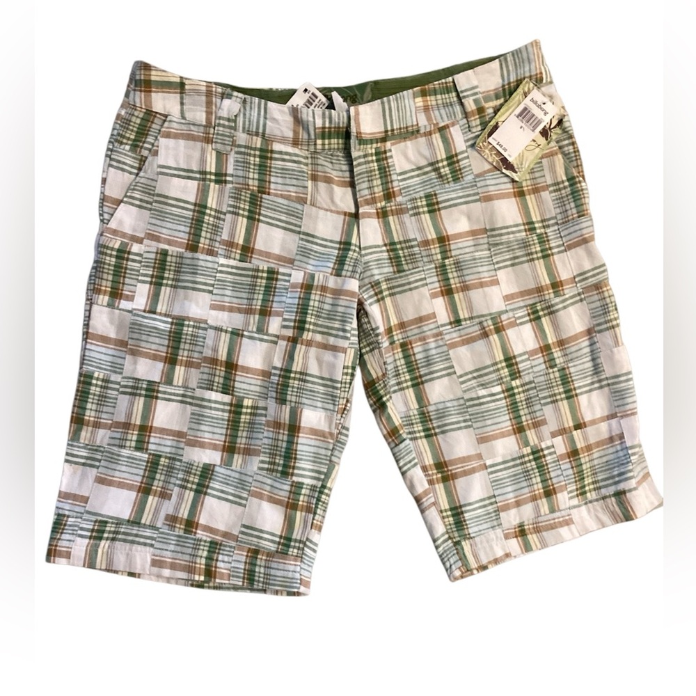 NWT Billabong women’s Bermuda shorts patchwork design green brown size 9